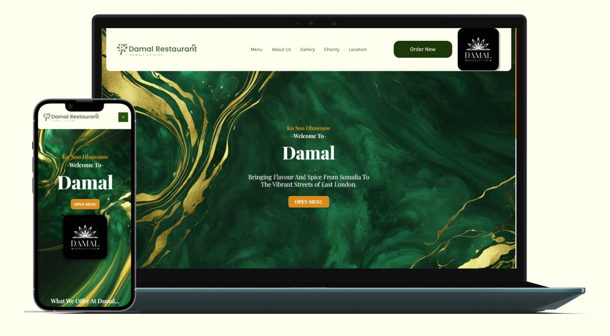 Damal Restaurant website shown on devices