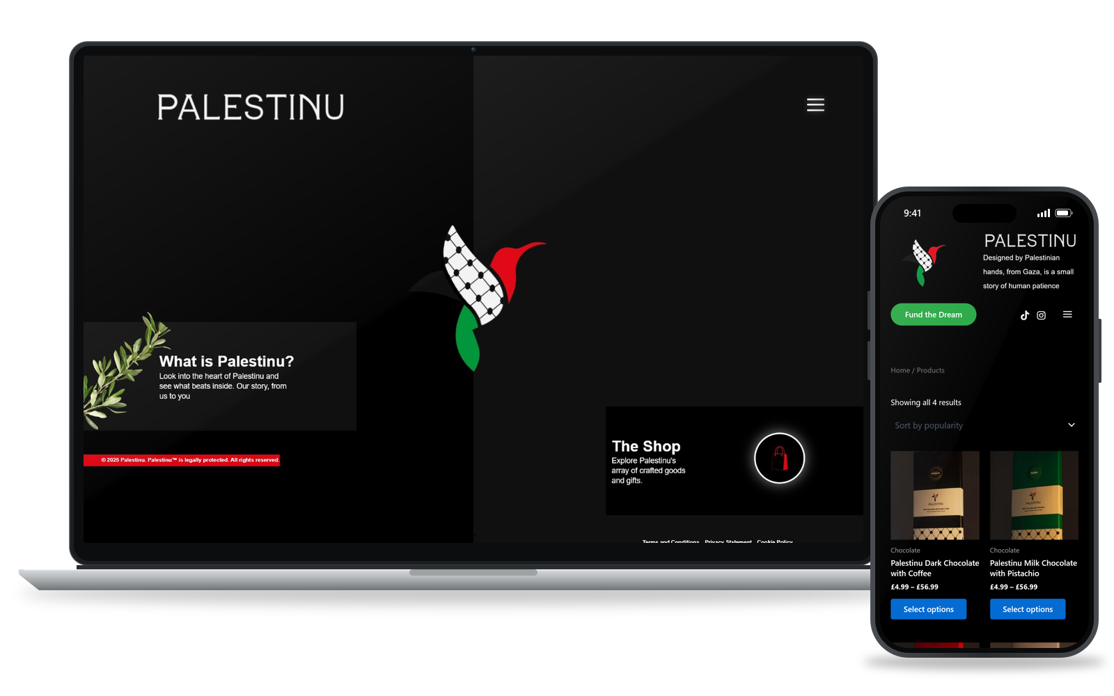 Palestinu website shown on devices