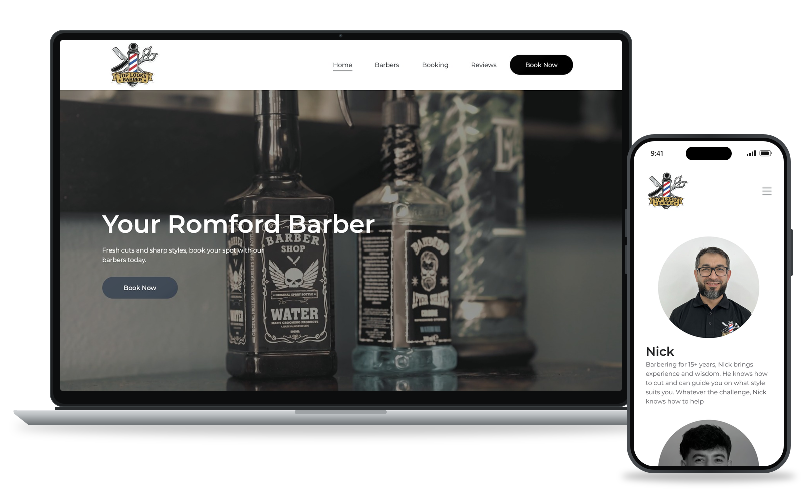 Top Looks Barbers website shown on devices