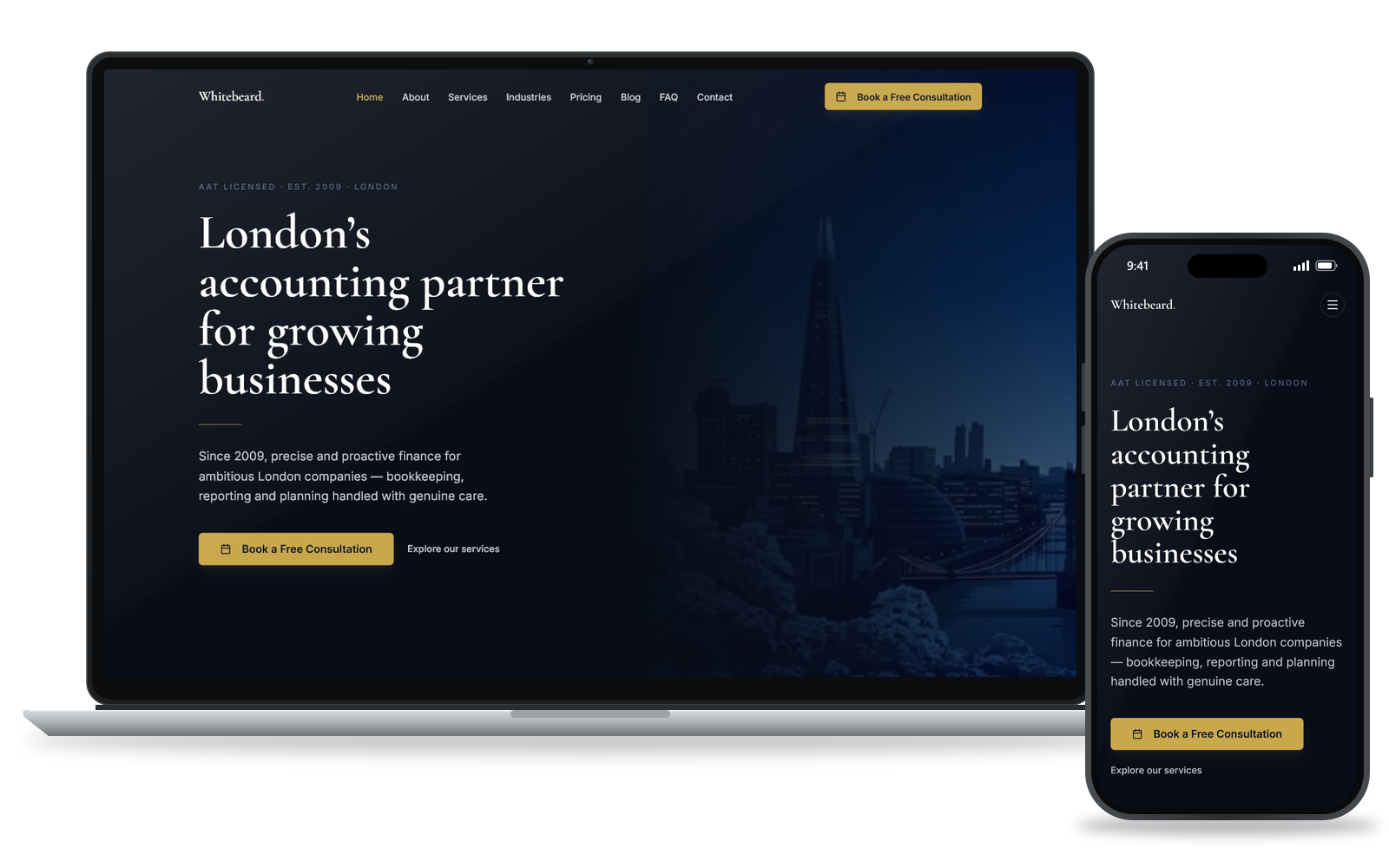 Whitebeard Accounting & Bookkeeping website shown on devices